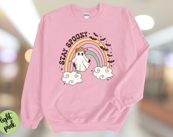 Stay Spooky Cute Retro Halloween Sweatshirt, Ghost Rainbow, Ghost Halloween Sweatshirt, Halloween Sweatshirt, Teacher Halloween Sweatshirt,