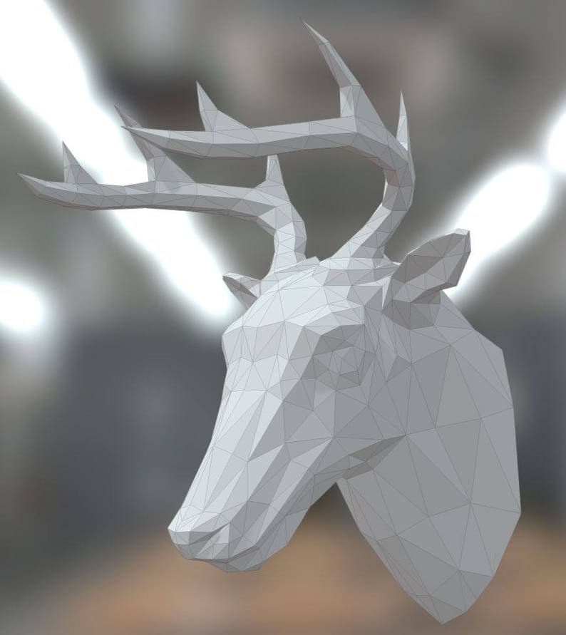 Printable DIY Template PDF Deer Head Low Poly Paper Model Etsy