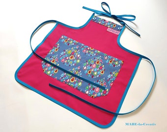 Kinder Schürze mit Namen - Happy Dots - pink blau - Kinderschürze Schulschürze Werkenschürze Schulanfang