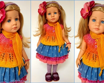 Doll clothes 36 cm GÖTZ, set LOTTA, berry yellow jeans, UNIQUE