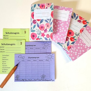 Schulmaterial für Puppen Flower Pastell, FÜLLUNG für Puppenranzen, Design zur Wahl 3