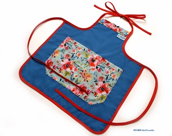 Children's Apron with Name, AWATERELL FLOWERS, Blue Mint