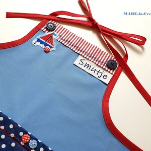 Children's Apron with Name Boat Blue Red Children's Apron School Apron Werkenschürze Back to School image 4