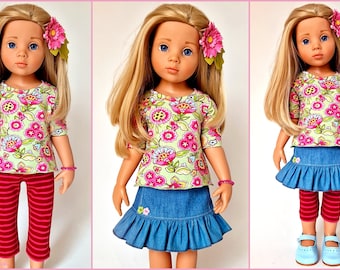 Doll clothes, 50 cm GÖTZ - green colorful jeans berry