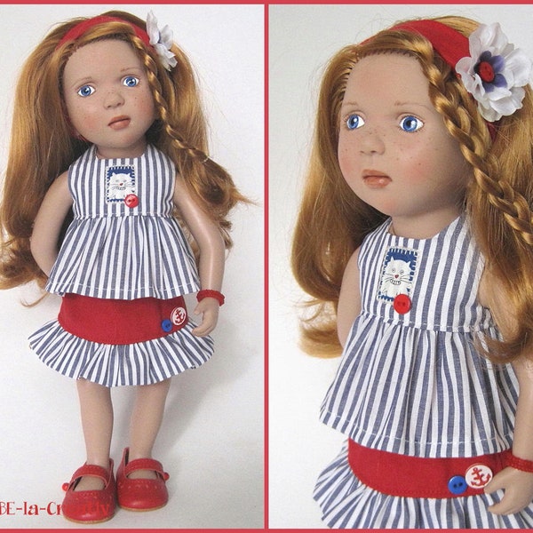 4 parts Set MASCHA - maritime blue white red - dolls outfit clothes