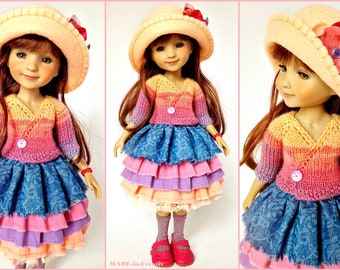 Doll clothing Ruby Red, set BELLA pastel - apricot blue pink, UNIQUE