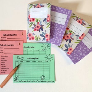 Schulmaterial für Puppen Flower Pastell, FÜLLUNG für Puppenranzen, Design zur Wahl 1