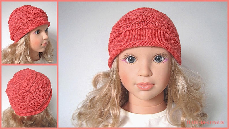 Lightweight knit hat LARA apricot children's hat doll hat baby hat image 1