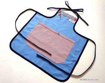 Children's apron with name - boat red blue striped - children's apron school apron Werkenschürze Back to school