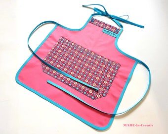 Children's apron with name - flowers - pink turquoise - children's apron School apron Werkenschürze Back to school