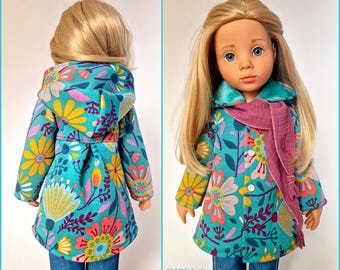 Doll clothes 50 cm GÖTZ Hannah/ Happy Kidz, COAT & Scarf - Turquoise Multicolored