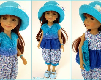 Doll clothes Ruby Red, set BELLA, turquoise blue white, UNIQUE