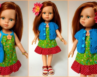 Doll clothes 32 cm, Paola Reina, CRISTI - petrol green cherry red