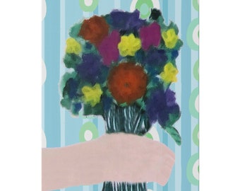 Matte Canvas, "Hand Bouquet w/ Blue Background"_Stretched 0.75"