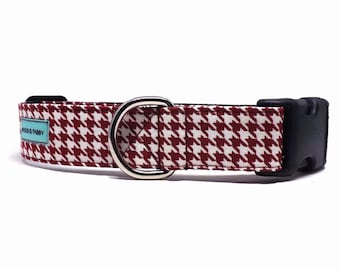 Classic Houndstooth - Dog Collar / Wine & Off-White Houndstooth Design / Available in 4 widths for Puppies to Large Dogs / Gift for Dogs