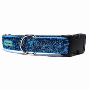 Sparkle Dog Collar - Caribbean Blue / No Mess Sparkly Design / Available in 1&quot; width Only for Large Puppies and Dogs / Gift for Dogs