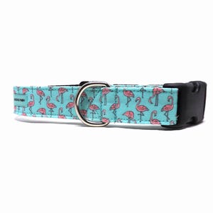 Flamingo Flamingle - Dog Collar / Summer Pink and Turquoise Flamingo Design / Available in 4 widths for Small Puppies to Large Dogs