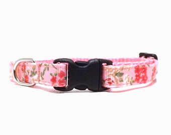 Cat Collar - 'The Flower Girl - Pink' / Colorful Delicate Floral Design / Breakaway Kitten & Cat Collar with Removable Bell / Gift for Cats