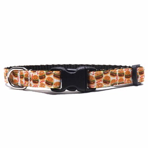 猫用首輪 - 「ハッピーハンバーガー」 / 楽しい笑顔のハンバーガーデザイン / 取り外し可能なベル付き子猫用首輪 / 猫へのギフト
