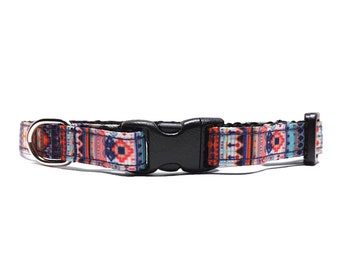 Cat Collar - "The Southwestern - Blue" / Aztec, Southwest Style Geometric Design / Breakaway Kitten + Cat Collar with Removable Bell