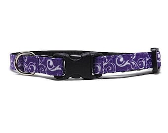 Cat Collar The Swirly Girl Purple | Damask Style Breakaway Cat Collar with Bell