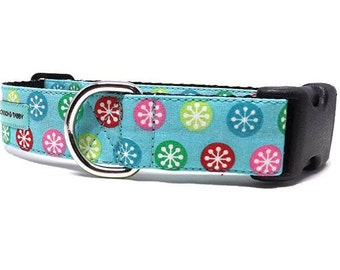 Merry & Bright Colourful Snowflake Dog Collar | Winter Dog Collar Available in 4 widths