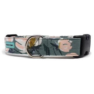 Everlasting Bloom Dog Collar | Grey, Pink and Ochre Floral Dog Collar | Available in 3 widths