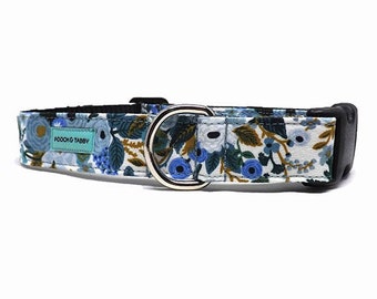 Rifle Paper Co Garden Party Blue Floral Dog Collar | Available in 4 widths