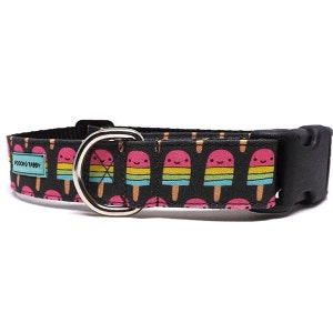 Smiling Popsicles - Dog Collar / Happy Striped Popsicles, Summer Dog Collar / Available in 3 widths for Puppies & Dogs