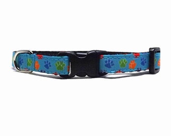 Cat Collar The Paws Up | Colourful Paw Design Breakaway Cat Collar with Bell