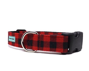 Check Please - Buffalo Plaid Dog Collar | Red and Black Check Dog Collar Available in 4 widths