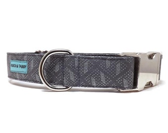 Slate & Steel Dog Collar | Available in 4 widths | Metallic Silver Dot Collar