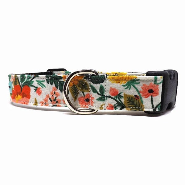 Rifle Paper Co Poppy Fields Cream Dog Collar | Mixed Floral Camont Collection Dog Collar | Available in 2 widths