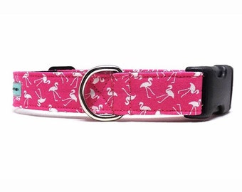 Hot Pink Flamingo Dog Collar | Summer Flamingo Collar | Available in 4 widths