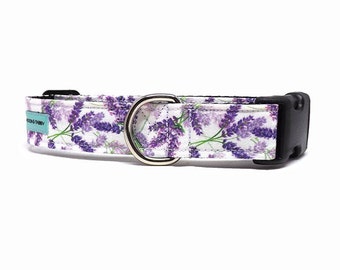 Lovely Lavender Floral Dog Collar | Purple Lavender Sprigs Floral Collar | Available in 4 widths