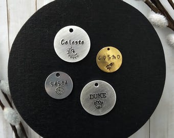 Dog or Cat ID Tag Personalized Custom Pet Tag / Brass or Aluminum Hand Stamped Metal Tag / Gift for Pets
