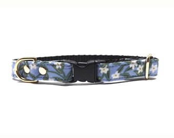 Cat Collar - 'Dainty Blue' / Rifle Paper Co. Bramble Vines Floral / Breakaway Kitten & Cat Collar with Removable Bell / 1/2" Width Only