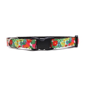 Cat Collar - The Flower Field /Artistic Colourful Abstract Floral Design / Breakaway Kitten + Cat Collar with Removable Bell