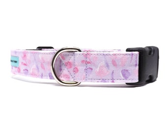 Lavender Dream - Dog Collar / Watercolour Pink & Lavender Floral Design / Available in 4 widths for Puppies to Large Dogs