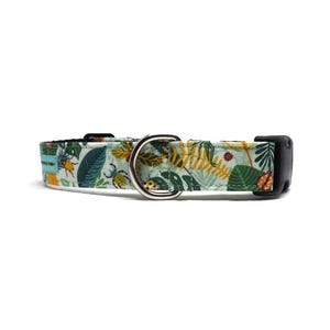 Insect & Jungle Leaf Dog Collar, 'Bugging Out', Bold Bug + Foliage Print, 2 Widths Available