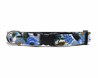 Cat Collar - Rifle Paper Co Garden Party / Petite Blue Floral Design / Breakaway Kitten & Cat Collar in 1/2" Width