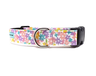 Sugar Floral - Dog Collar / Colourful Spring Design, Ditsy Floral Style / Available in 4 widths for Puppies to Large Dogs