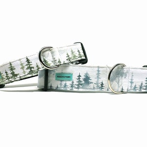 Foggy Forest - Dog Collar | Green or Blue Tree Line Timber Dog Collar | Available in 2 widths
