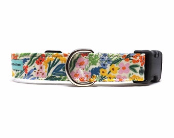 Rifle Paper Co 'Lea - Natural' Floral Dog Collar / Colourful Spring Meadow Design / Available in 4 widths for Puppies to Large Dogs