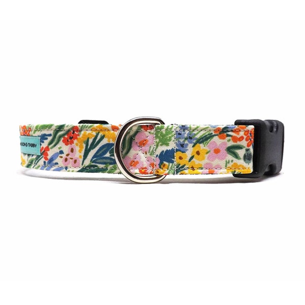 Rifle Paper Co 'Lea - Natural' Floral Dog Collar / Colourful Spring Meadow Design / Available in 4 widths for Puppies to Large Dogs