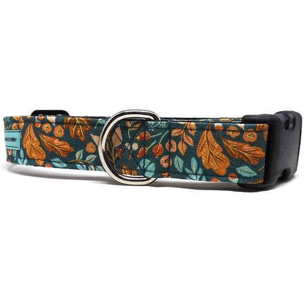 Nature's Harvest Fall Foliage Dog Collar | Autumn Colourful Leaf and Berry Design | Available in 4 widths