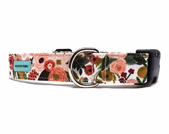 Rifle Paper Co 'Garden Party - Rose' Dog Collar / Feminine Floral English Garden Design / Available in 4 widths for Puppies to Large Dogs