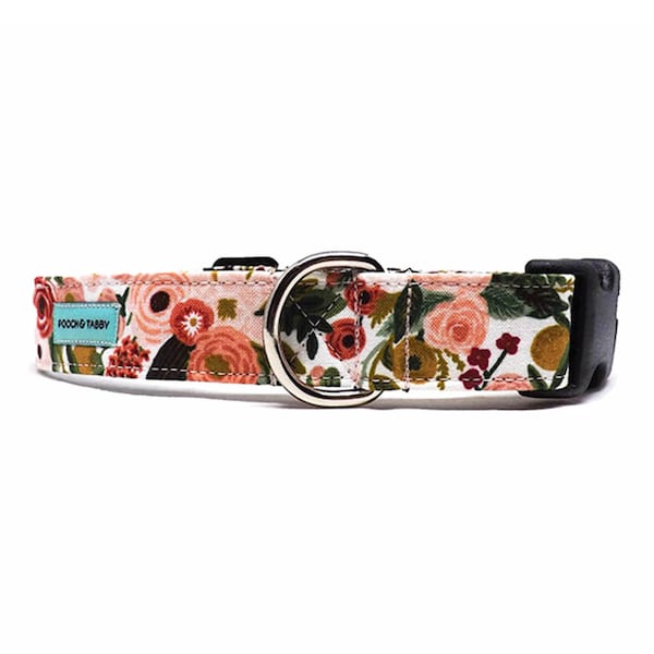 Rifle Paper Co 'Garden Party - Rose' Dog Collar / Feminine Floral English Garden Design / Available in 4 widths for Puppies to Large Dogs
