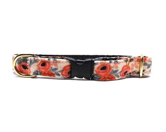 Cat Collar- Rifle Paper Co Rosa - Peach / Peach Rosebud Floral Design / Breakaway Kitten & Cat Collar in 1/2" Width