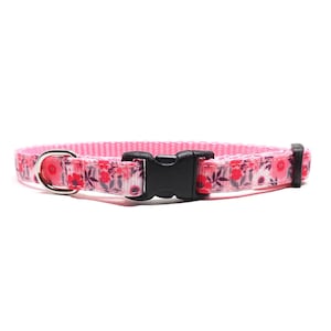 Cat Collar - &#39;Pixie Posy&#39; / Pink and White Spring Floral Design / Breakaway Kitten + Cat Collar with Removable Bell / Gift for Cats
